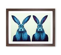 Symmetrical Hares WHT Framed Print | A2 Walnut Framed Wall Art | Ready to Hang | Modern Animal Picture | Living Room Bedroom Lounge Office