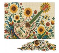 Symmetrical Kurbits Folk Art Sunflower Guitar Jigsaw Puzzle, 300 Pieces | Border-first building: a clear section-by-section approach in spare time.
