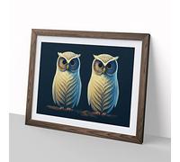 Symmetrical Owls Framed Wall Art Print A2 Walnut | Ready to Hang, Premium Gi Paper, Fade-Resistant Inks, Securely Packaged, UK Made