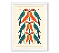 Symmetrical Parrots Mid-Century Framed Wall Art Print A3 (42×29.7cm) White, Wall Decor for Living Room, Bedroom, Office & Home, Ready to Hang, Art Gift