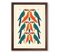 Symmetrical Parrots Mid-Century Framed Wall Art Print A4 (29.7×21cm) Walnut, Wall Decor for Living Room, Bedroom, Office & Home, Ready to Hang, Art Gift