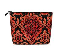 Symmetrical Pattern of Batik Water-Resistant Faux Linen Single-Layer Makeup Bag with Zipper Closure for Your Daily or Travel Needs