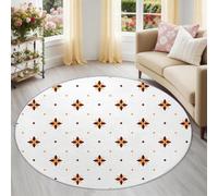 Symmetrical Stars Floral Round Rug 120 cm for Under Table, Classic Minimalist Washable Non-Slip Circle Carpet, Low-Pile Rug Floor Mat for Dining Room & Living Room, White