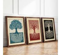 Symmetrical Trees Botanical Set of 3 Framed Wall Art Prints A1