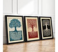 Symmetrical Trees Botanical Set of 3 Framed Wall Art Prints A1