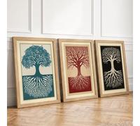 Symmetrical Trees Botanical Set of 3 Framed Wall Art Prints A2