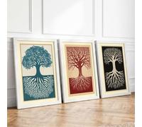 Symmetrical Trees Botanical Set of 3 Framed Wall Art Prints A3
