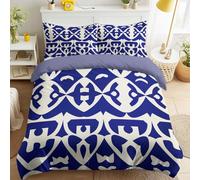 Symmetry Geometry Motifs Blue and White Duvet Cover Set Single Size 140 x 200 cm, Minimal Classical Ordered Bedding Set Quilt Cover with 2 Pillowcases, Soft Microfibre, Zip Closure for Adult Bedrooms