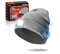 SYMNTEM Gifts for Men, Rechargeable Bluetooth Music Unisex Beanie Hat with Light, Valentines Day Gifts for Him, Birthday Gifts for Men, Women, Grey