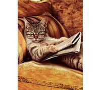 SYMON Cat Reading Cross Stitch Kit, Pre-Printed, 11 CT, Soft Cotton Thread, Easy Symbol Method, Wall Art Home Decoration, 40 × 50 cm