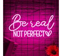 Symone Be Real Not Perfect Heart Neon Signs for Wall Decor, USB Powered Dimmable Inspirational Quote LED Neon Light, for Office Living Room Bedroom Bar Garage Studio Wall Decor(15.7 * 8.2 In)