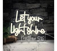 Symone Let Your Light Shine Neon Sign, Jesus Neon Light USB Powered LED Dimmable, for Bible Scripture Prayer Room Christian Church Bedroom Easter Sign Decor(11.8 * 10.6 In)