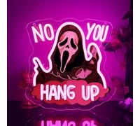 Symone No You Hang Up Halloween Ghostface Mask Neon Sign, Halloween Skull Neon Light USB Powered, for Halloween Party Spooky Decor Neon Horror Decor Horror Movie Sign Halloween Gifts(11.8 * 11.6 In)