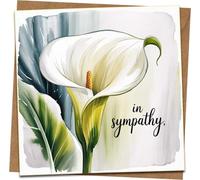 Sympathy Card 145mm x 145mm - Calla Lily Watercolor Condolence Card with Message In Sympathy, Blank Inside, Includes Kraft Envelope, Bereavement, Loss, Funeral, Thinking of You
