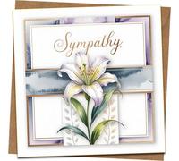Sympathy Card 145mm x 145mm - Elegant Lily Design Blank Inside, Includes Kraft Envelope - Condolence, Bereavement, Thinking of You Greeting Card