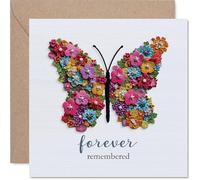 Sympathy Card - A Gentle Tribute for Difficult Days - Embossed Butterfly and Floral Cluster in Soft Pastel Hues - 145mm Square, Envelope Included