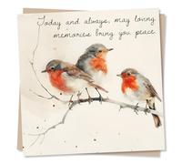 Sympathy Card, Bereavement, Condolences for Friend, Family - Robin Birds | for Colleague, Neighbour, Him, Her, Grief, Loss of Mum - from All of Us - Watercolour Branch - Blank Inside, with Envelope