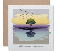 Sympathy Card - Calm Reflection for Difficult Times - Watercolour Tree with Mirrored Landscape and Gentle Birds - 145mm Square, Envelope Included