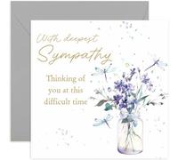 Sympathy Card - Dragonfly and Flowers in Mason Jar Artwork - 'With Deepest Sympathy' - Thinking of You At This Difficult Time Design - For Him or Her, Men and Women - Blank Inside With Envelope