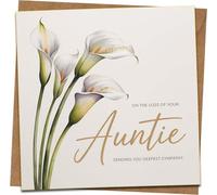Sympathy Card for Loss of Auntie - Calla Lily Design, 145mm x 145mm - Premium Textured Greeting Card with Kraft Envelope, Blank Inside for Condolences