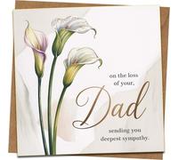 Sympathy Card for Loss of Dad - Calla Lily Design - 145mm x 145mm Square Condolence Greeting Card with Kraft Envelope - Bereavement Thinking of You