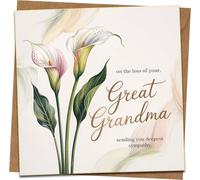 Sympathy Card for Loss of Great Grandma - Calla Lily Design, Square Greeting Card 145mm x 145mm with Kraft Envelope - Condolence Card for Bereavement, Thoughtful Remembrance