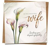 Sympathy Card for Loss of Wife - Elegant Lily Design, Message Inside - 145mm x 145mm Square Condolence Greeting Card with Kraft Envelope