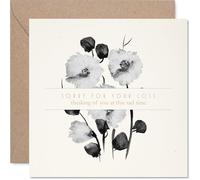 Sympathy Card - Gentle Words for Difficult Days - Monochrome Watercolour Florals with Gold-foil Style Text - 145mm Square, Envelope Included