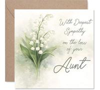 Sympathy Card - Loss of Aunt - A Gentle Gesture in Difficult Times - Watercolour Lily of the Valley Design - 145mm Square, Envelope Included