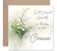 Sympathy Card - Loss of Cousin - Gentle Thoughts at a Difficult Time - Lily of the Valley Illustration with Calming Green and White Tones - 145mm Square, Envelope Included