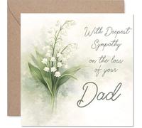Sympathy Card - Loss of Dad - Gentle Comfort in Difficult Times - Delicate White Lilies and Soft Green Tones - 145mm Square, Envelope Included