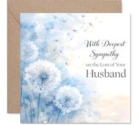 Sympathy Card - Loss of Husband - Gentle Comfort in a Difficult Time - Serene Blue and White Dandelion Design Offers Heartfelt Support - 145mm Square, Envelope Included
