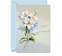 Sympathy Card Loss of Husband - Floral Deepest Sympathy Flowers - Mourning Bereavement Cards for Adults, 5x7 Inch Condolences Thinking of You Greeting Cards