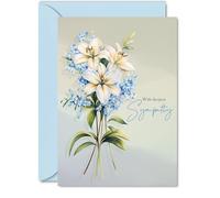 Sympathy Card Loss of Loved One - Floral Deepest Sympathy Flowers - Mourning Bereavement Cards for Adults, 5x7 Inch Condolences Thinking of You Greeting Cards