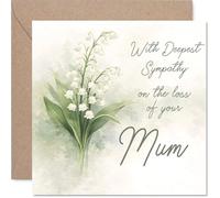 Sympathy Card - Loss of Mum - Gentle Support in a Difficult Time - Delicate Lily of the Valley Illustration in Calming Green and White - 145mm Square, Envelope Included