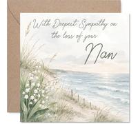 Sympathy Card - Loss of Nan - Gentle Comfort in a Difficult Time - Serene Beach and Soft Florals with Heartfelt Message - 145mm Square, Envelope Included