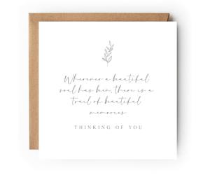 Sympathy Card Thinking of You with Kraft Envelope | Heartfelt Quote, Blank Inside, 300gsm Card, Square Format, Botanical Design