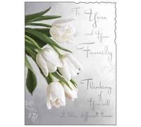Sympathy Card - To You and Your Family - Special Finish - White Tulips Design - Illustrated Insert Leaf
