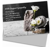 Sympathy Card with Envelope Elegant Condolence Card Bereavement Funeral Memorial Thinking of You Loss of a Loved One Personal Message Floral Watercolour Greenery Stone Flowers (With Deepest Sympathy)