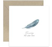 Sympathy Cards - Blue Watercolour Feather, Thinking of You for Women and Men - Bereavement Gifts for Loss of Dad Mum Sister Brother Husband Wife, Memorial Present - Blank Inside with Envelope