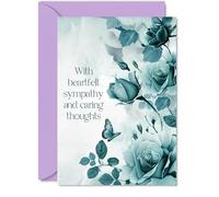 Sympathy Cards - Condolences & Caring Thoughts Card - Beautiful Thinking of You Card, 5x7 Inch Bereavement Floral Flowers Greeting Cards