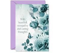 Sympathy Cards - Condolences & Caring Thoughts Card - Beautiful Thinking of You Card, A5 Bereavement Floral Flowers Greeting Cards