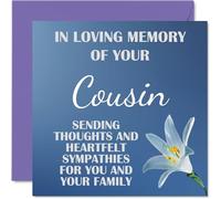Sympathy Cards - In Loving Memory Of Your Cousin Card - Sorry Mourning Bereavement Cards for Adults, 145mm Condolences Thinking of You Card, Flowers Sympathy Greeting