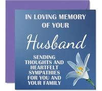 Sympathy Cards - In Loving Memory Of Your Husband Card - Sorry Mourning Bereavement Cards for Adults, 145mm Condolences Thinking of You Card, Flowers Sympathy Greeting