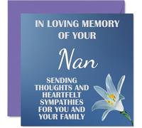 Sympathy Cards - In Loving Memory Of Your Nan Card - Sorry Mourning Bereavement Cards for Adults, 145mm Condolences Thinking of You Card, Flowers Sympathy Greeting