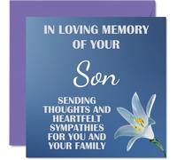 Sympathy Cards - In Loving Memory Of Your Son Card - Sorry Mourning Bereavement Cards for Adults, 145mm Condolences Thinking of You Card, Flowers Sympathy Greeting