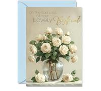 Sympathy Cards Loss of Boyfriend - Lovely Boyfriend Condolences Card - Beautiful Gold Thinking of You Card, 5x7 Inch Bereavement Floral Flowers Greeting Cards