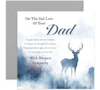 Sympathy Cards Loss of Dad - BeautifulWatercolour Stag Artwork - Condolences Gift for Friends and Family - Sentimental Verse Poem - Classic Bereavement - Blank Inside with Envelope