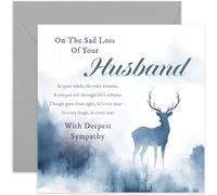 Sympathy Cards Loss of Husband - BeautifulWatercolour Stag Artwork - Condolences Gift for Friends and Family - Sentimental Verse Poem - Classic Bereavement - Blank Inside with Envelope