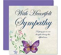 Sympathy Cards Thinking of You Card - Heartfelt Sympathy - Butterfly Flowers Condolences Card, Mourning Bereavement Cards for Adults, Sorry For Your Loss, 145mm Flroal Greeting Card